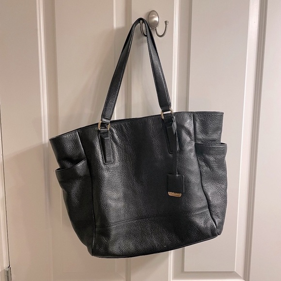 Kenneth Cole Black Leather Tote with Gold Hardware - Picture 1 of 9